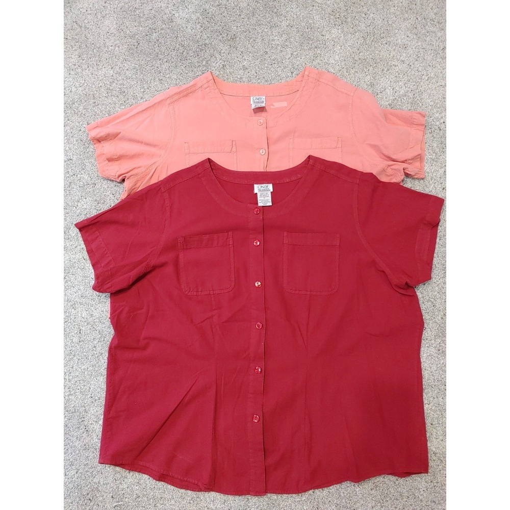 Only Necessities Women Plus 1XButton Front Blouse Officecore Cotton Pocket Set